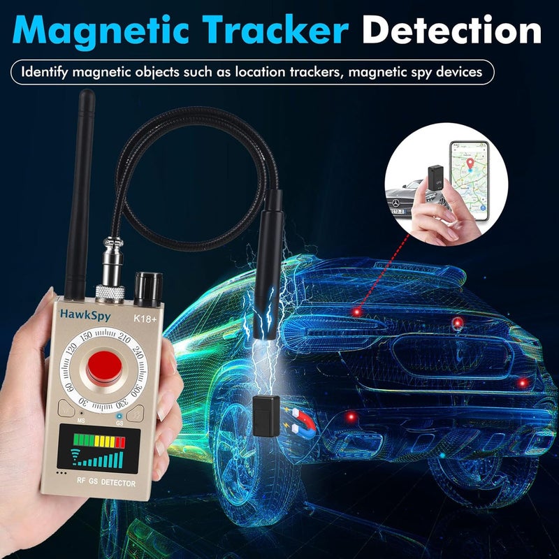 HawkSpy K18 Hidden Camera Detectors Bug & GPS Tracker Scanner Spy Camera Finder for Hidden Devices Listening Device Scanner with Sound & Vibration Alarm Portable Privacy Protection（Gold - Image 4